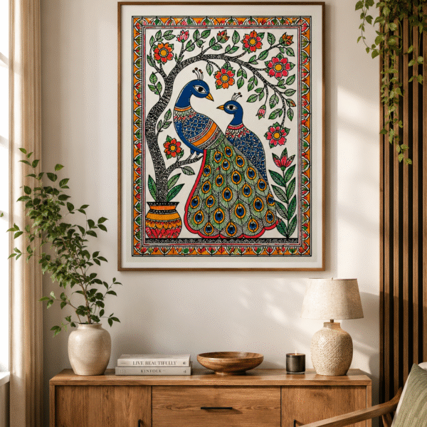 Colorful Peacock Madhubani Wall Art Print | Indian Folk Art Poster | Printable Wall Decor | Digital Download